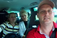 Alla, Mom and David in Taxi in London
